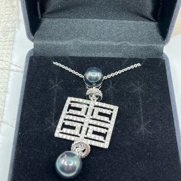 Joseph Esposito 925 Diamonique Necklace with Black Cultured Pearls – 18-20" - Picture 9 of 16